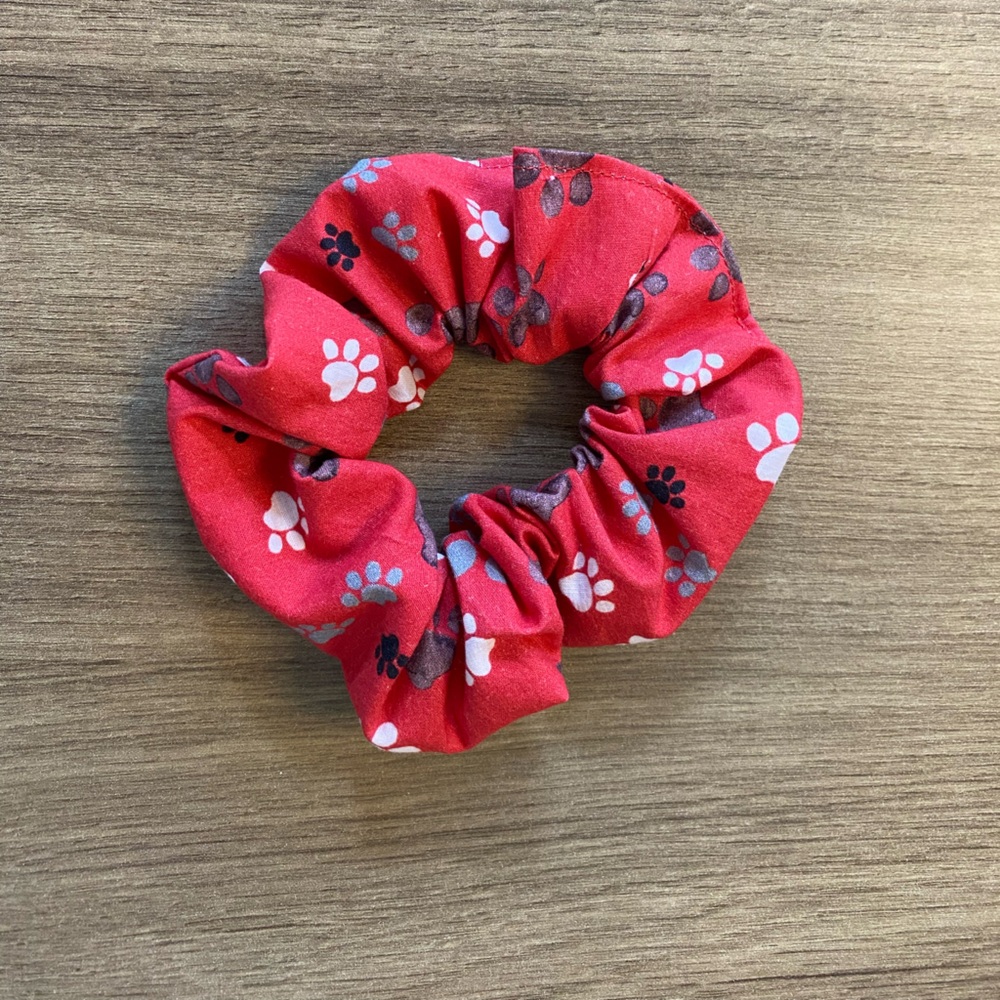 Lovely Paw Animal Print Scrunchie, Red/White/Black.